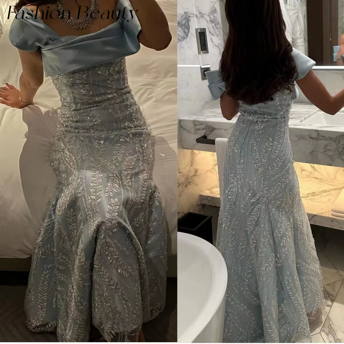 Fashion Beauty Luxury Prom Dresses One Shoulder Mermaid Leaf Sewn Bead Fabric Formal Party Gown For Women 2024 فساتين سهره فاخره