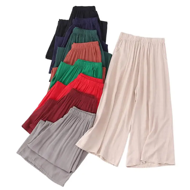 

Fashion Wide Leg Pants For Wome High Waist Cotton Linen Palazzo Casual Loose Trousers Vintage Pantalon Femme roupa feminina