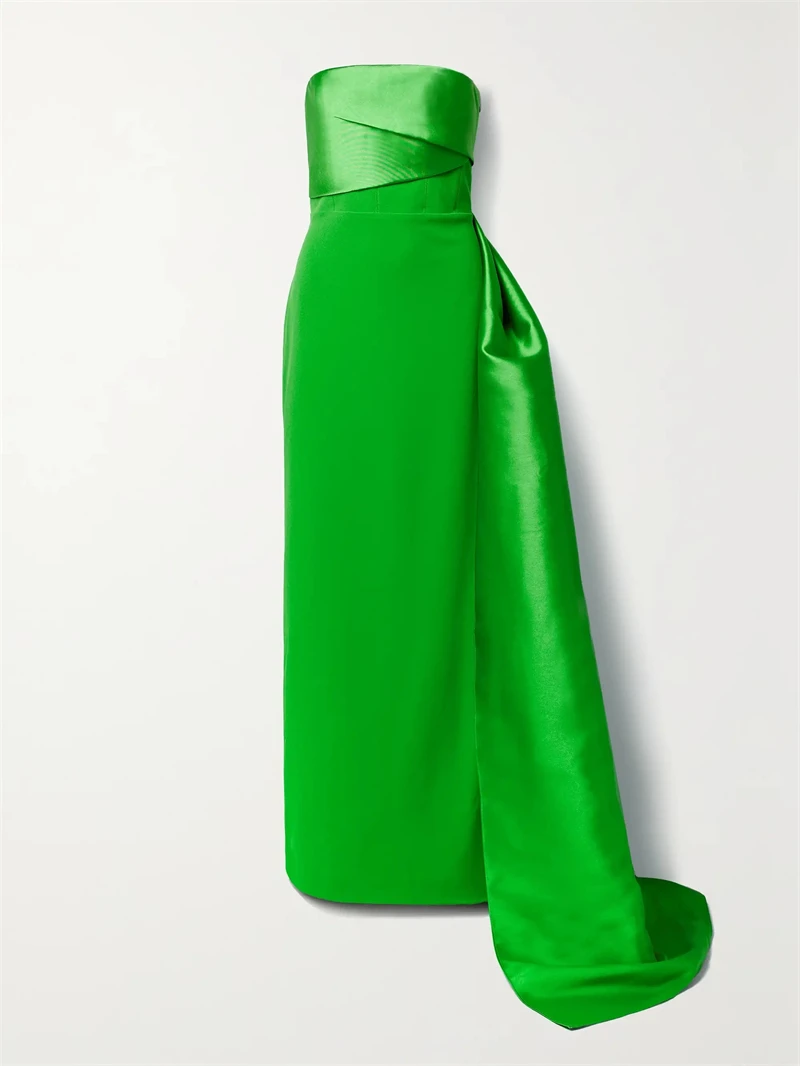 Eightree Modern Apple Green Strapless Evening Dresses Ankle Length Formal Party Dress Gowns with Draped Train Customized