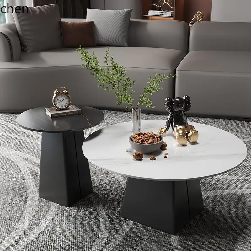 HT Modern Round Stone Tea Table Set for Living Room, Home Use, Large and Small Round Tea Tables, Studio Side Table