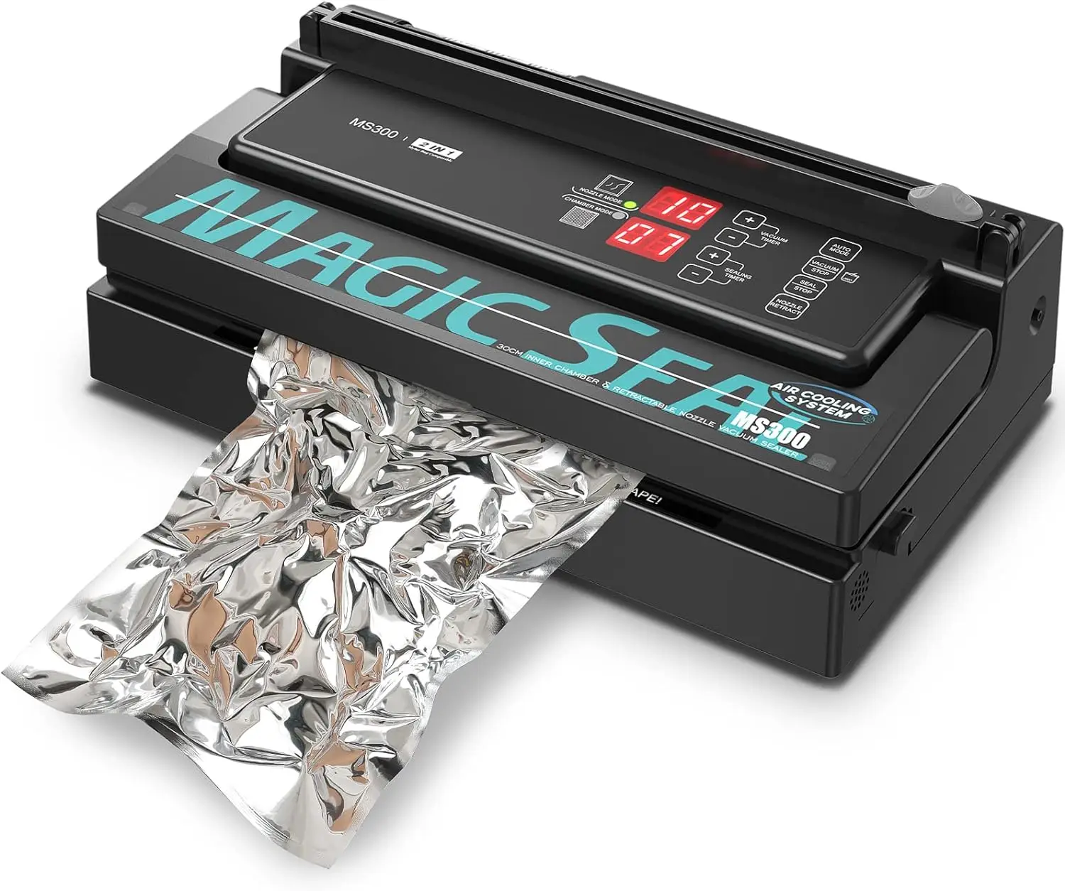 MAGIC SEAL MS300 – scelleuse sous vide commerciale refroidie à l'air pour la conservation des aliments, machine d'emballage automatique de cuisine domestique pour sacs Mylar