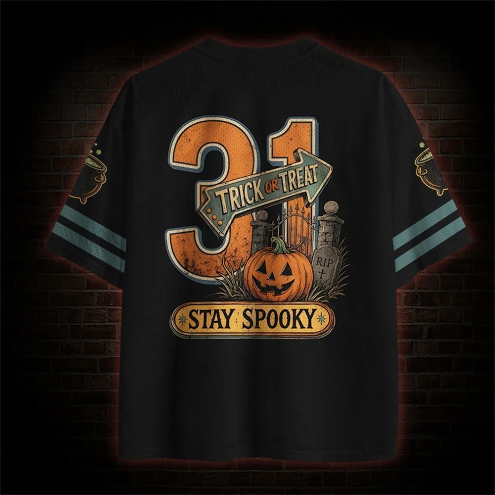 Gothic Dark Retro Halloween Unisex Jersey Vintage Spooky Town Print,Oversized Top For Festival Costume Night Daily Street Wear