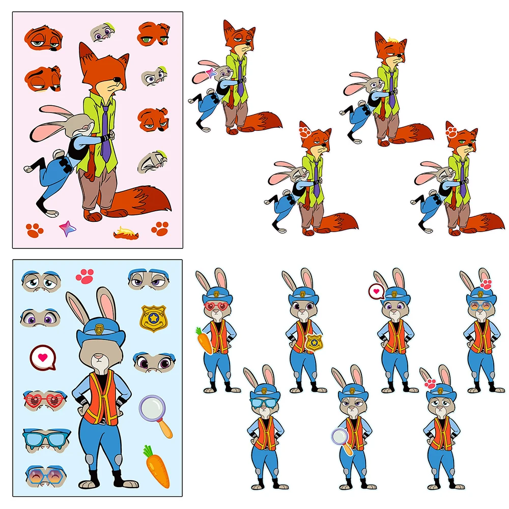 6/12 ورقة اصنع وجه DIY بها بنفسك ديزني زوتوبيا لغز ملصقات لطيف الكرتون جودي نيك تجميع بانوراما الشارات هدايا الديكور الطرف #4