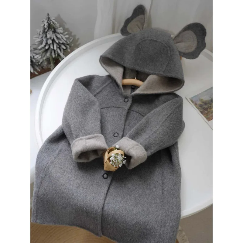 

Girls Gray Coat Children 2024 New Autumn Winter Collection Fashion Simple Casual Coat Baby Girls Korean Simple Style Clothes