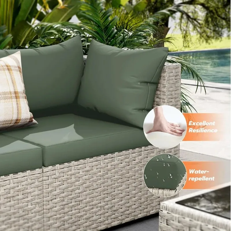 7-Piece Wicker Sectional Sofa Set with Tea Table for Patio, Garden, and Backyard Outdoor Conversations