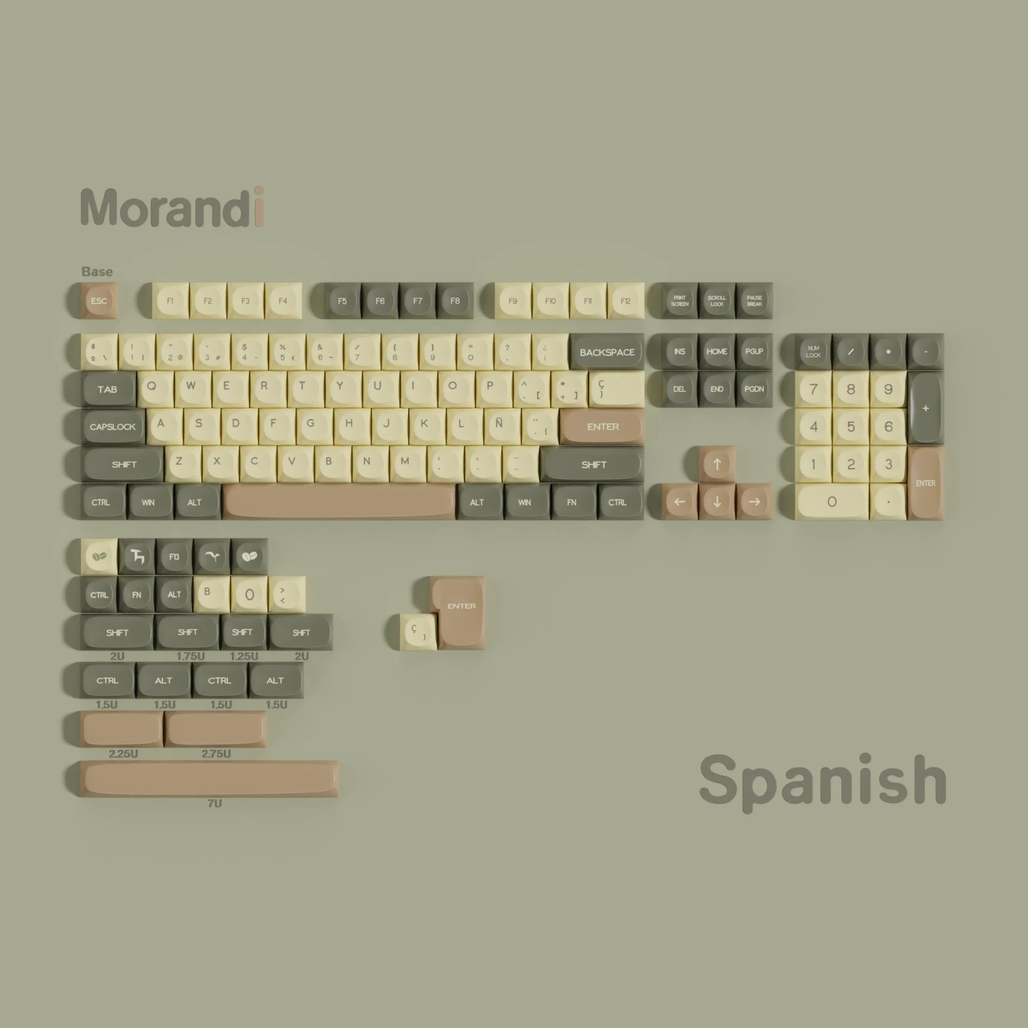 Imagem -05 - Morandi Keycaps For Mechanical Keyboard 5-sided Dye Sub Moa Profile es de kr fr Abnt2 Brasil Iso Layout 7u Alice