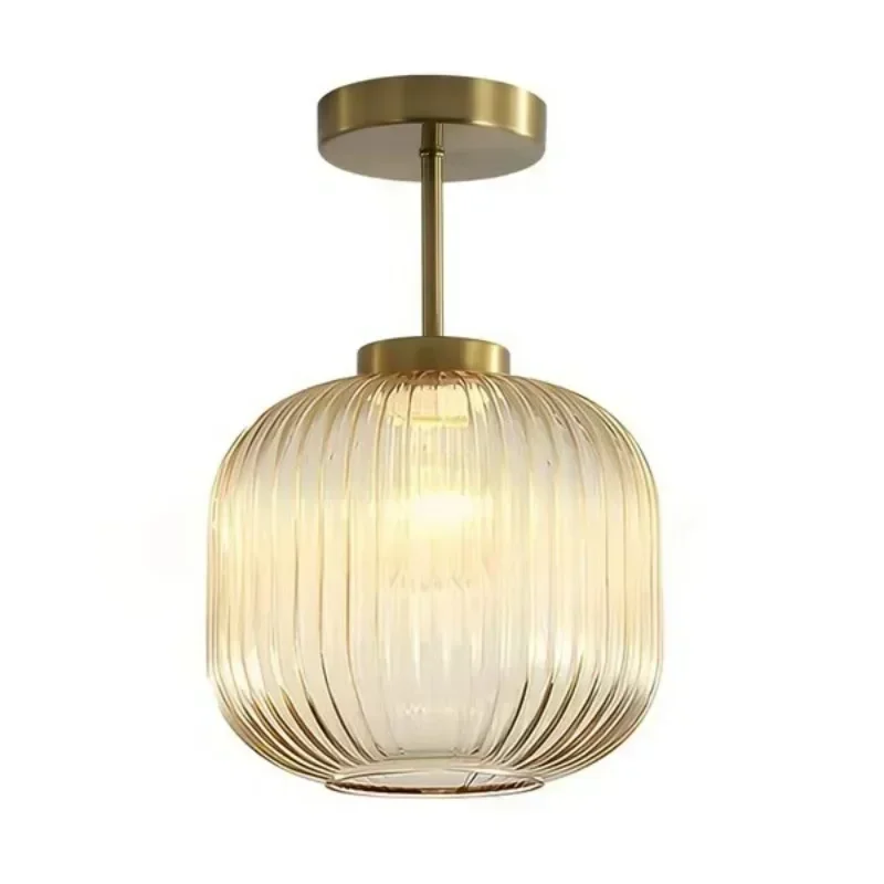Retro Striped Lantern Glass Ceiling Light Luxury Cloakroom Balcony Corridor Aisle Light Living Room Bedroom Home Decor Light