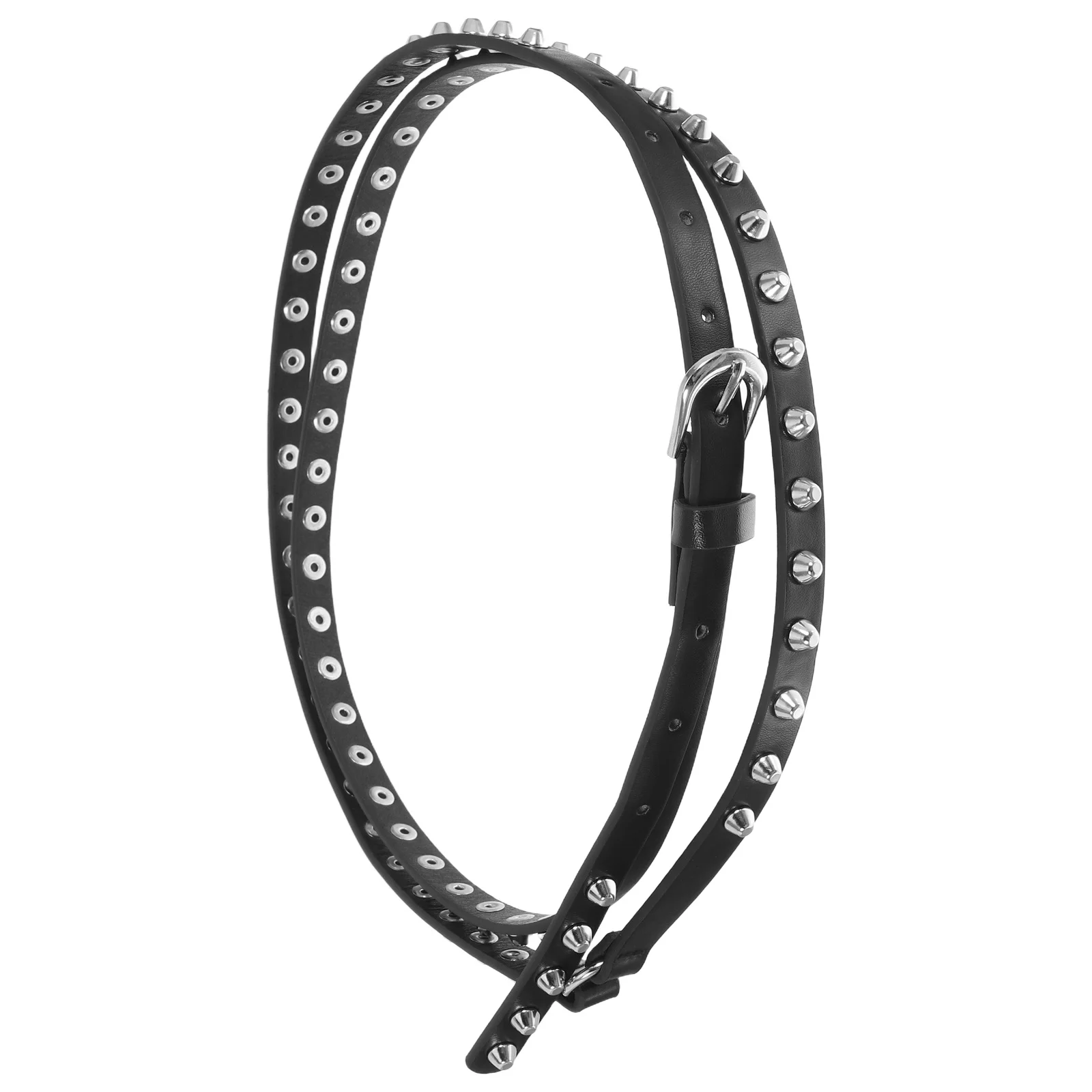 

Women'S Punk Belt Black Faux Extra Long Studded Rivet Design Adjustable Strap For Street Accessories