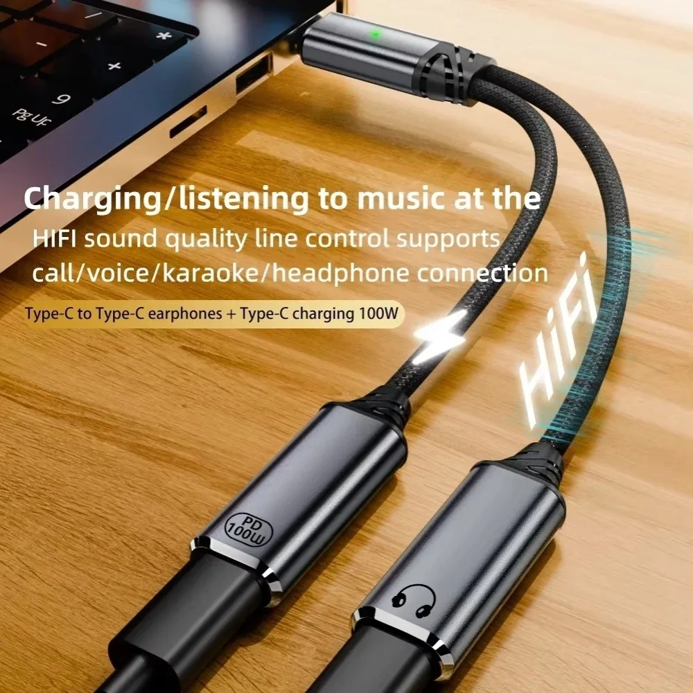 2 in 1 Design 2-in-1 USB C OTG Adapter Fast Charging PD 100W 2 in 1 USB Type C Audio Cable USB Female Port 480Mbps Data Transfer