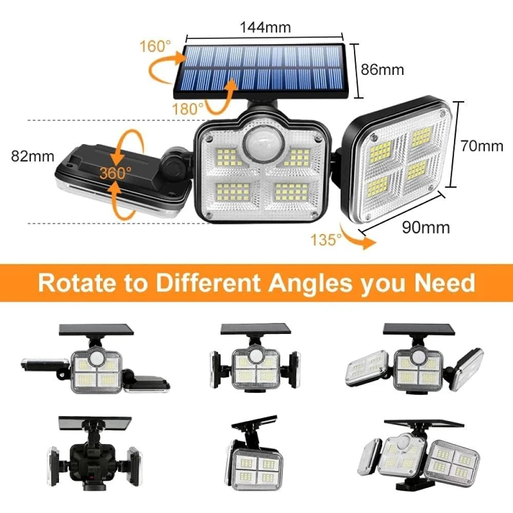 Solar Lamp Outdoor Flood Security Lamp With Remote Sunlight Wall Light Waterproof Spotlights Motion Sensor 3 Heads Street Lights