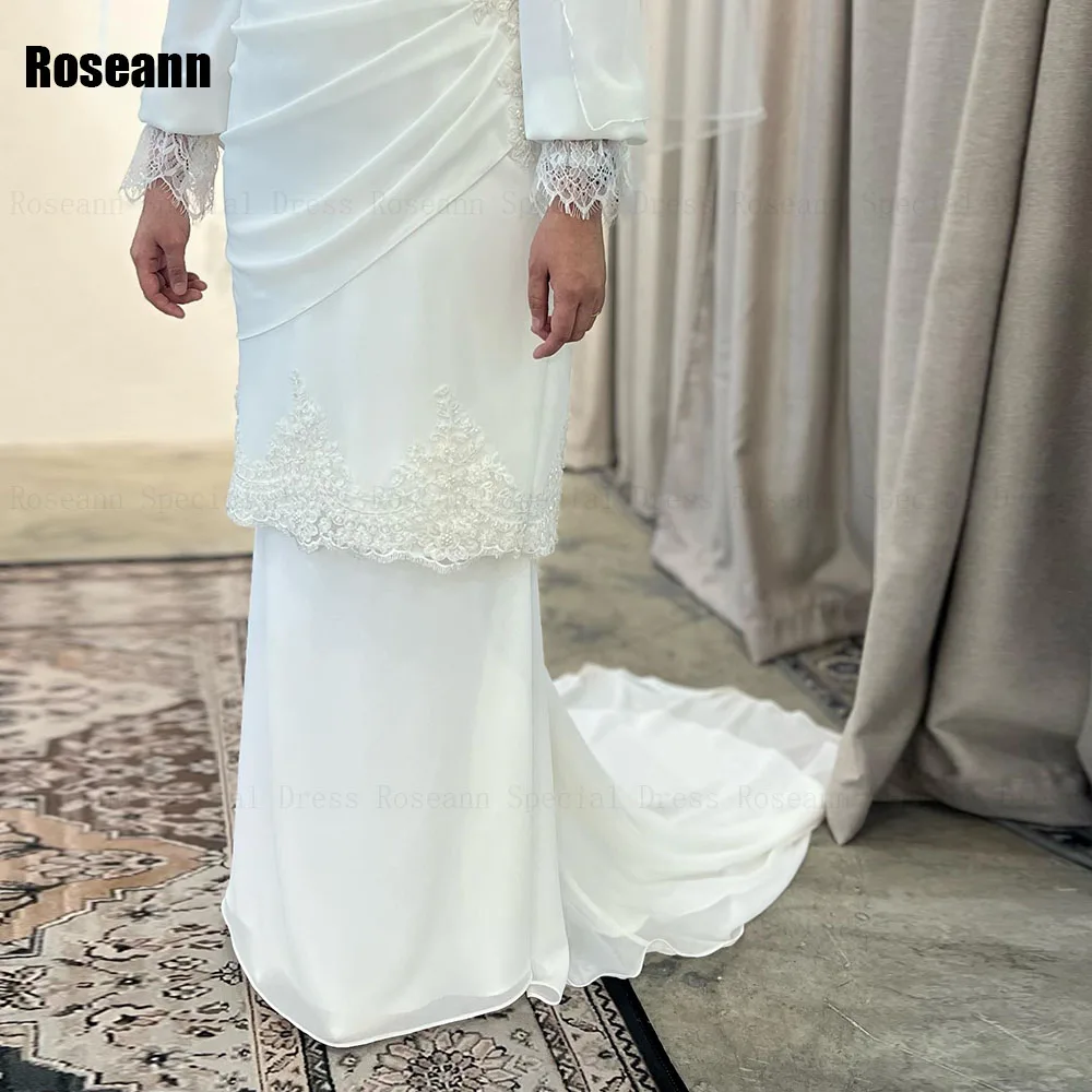 Muçulmano alta colarinho sereia vestidos de casamento, renda escova trem vestido de noiva, Applique chão, novo design, 2024