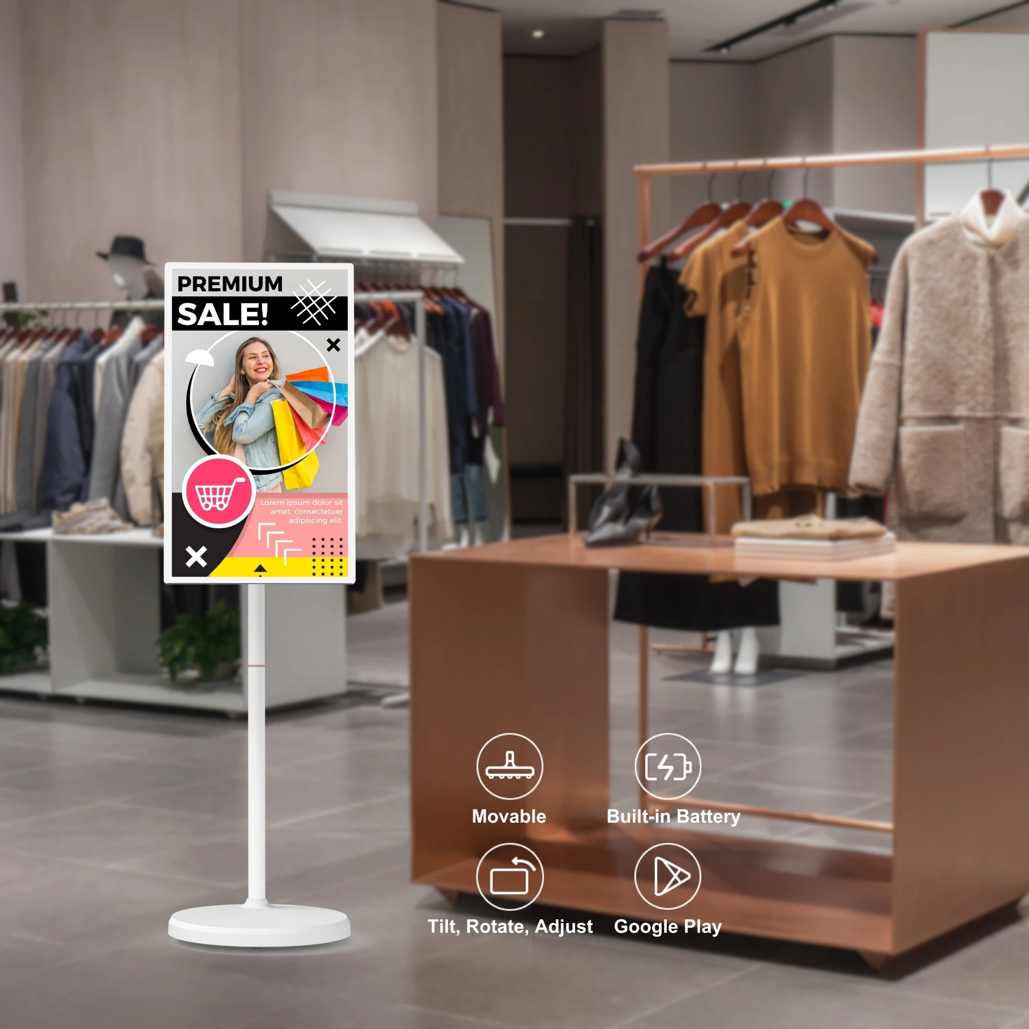 

Portable 32 Inch Touch Screen LCD Display Smart FHD Android 13 8+128GB Wifi RJ45 USB Optional For Advertisement Digital Signage