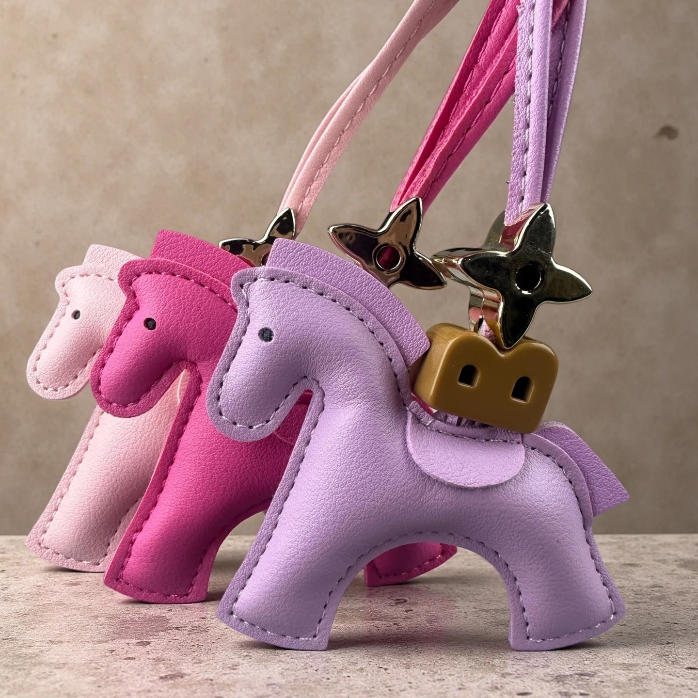 Cute Pink Purple PU Leather Pony Bag Charm, Horse Keychain Pendant for Handbag Purse, Trendy Fashion Travel Gift for Women 