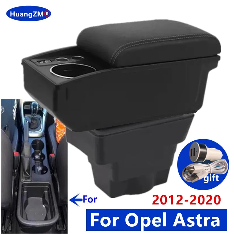 For Opel Astra Armrest Box For Opel Astra J Car Armrest 2012-2020 Double-Layer Storage Box USB Interior Retrofit Car Accessories