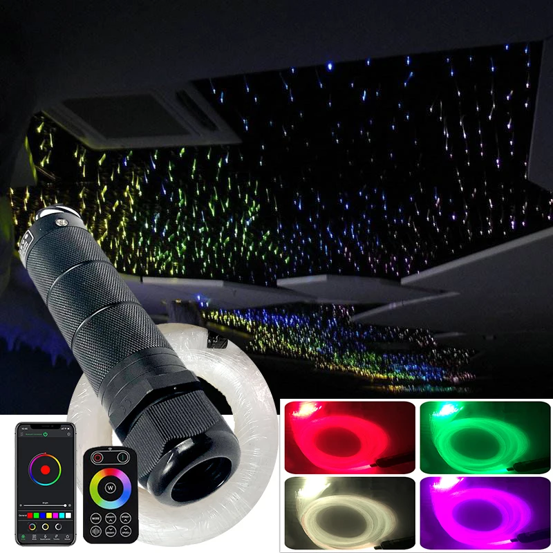 app fiber lamp SMALL DC12V 6W RGBW Car RooM Star Lights LED Optic star ceiling Light kits Optical fiber with RF control Mobile