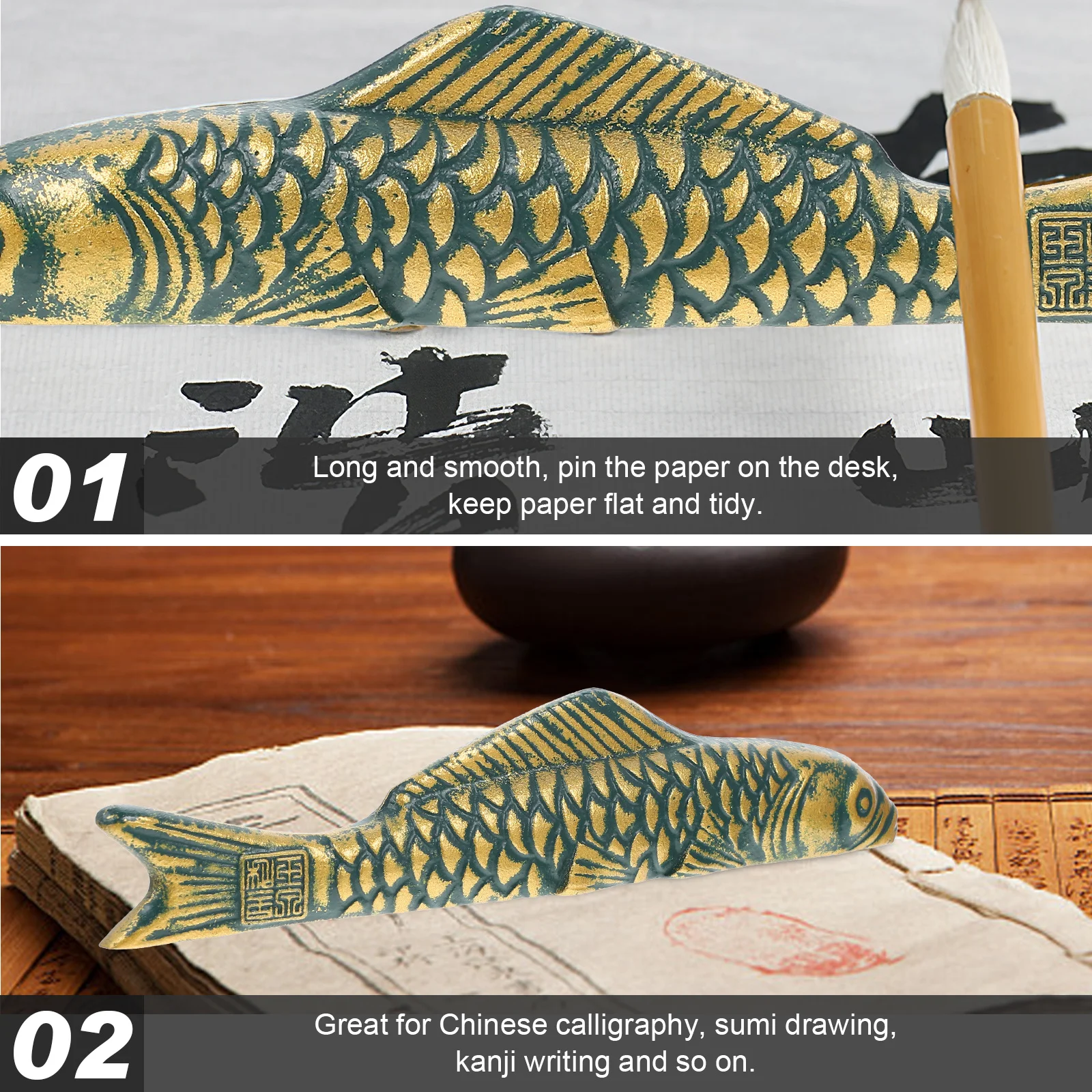

Chinese Calligraphy Paperweight Cast Iron Carp Shape For Sumi Drawing Calligraphy Practice Tool Desktop Decor Art Supply