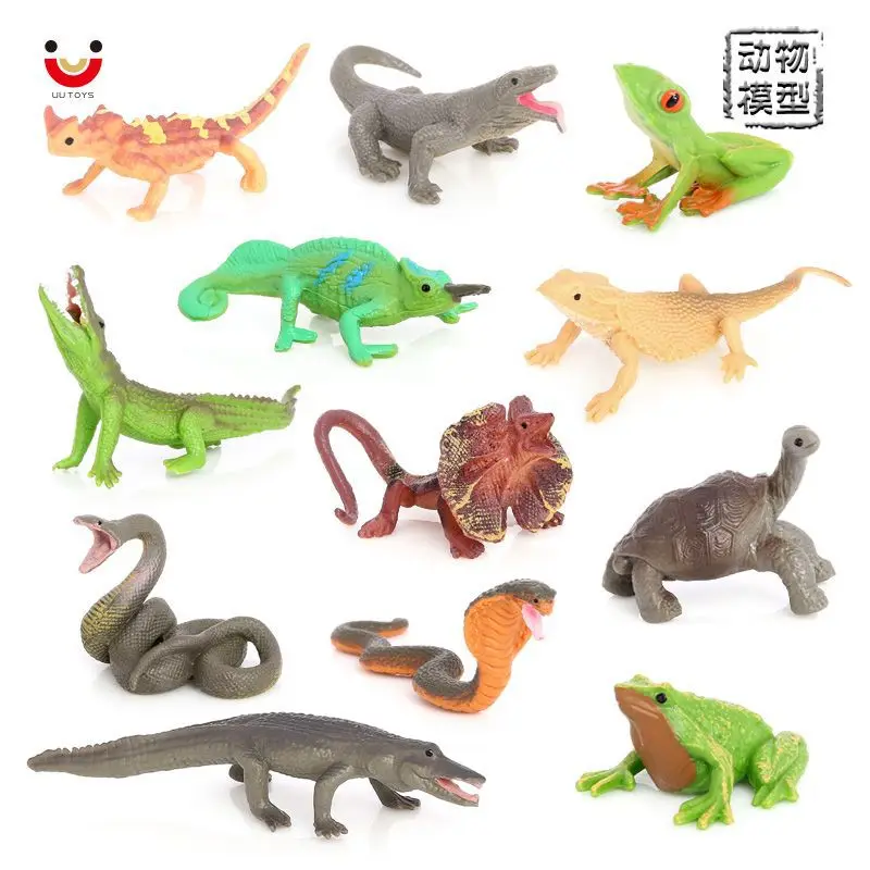 Simulated mini animal model snake tortoise crocodile tree frog chameleon sand table landscape ornament children's cognitive toys