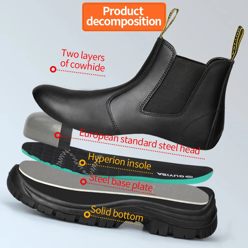 GUYISA Black Chelsea Safety Boots Prevent Mechanical and Electronic Static Electricity Wear Resistant CN size36-47