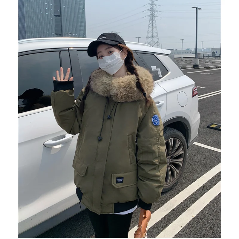 Down Jacket Women Coat Keep Warm Thickening Mao Collar Hood American Style Y2K Duck Down Feather Female Winter Short Outwear