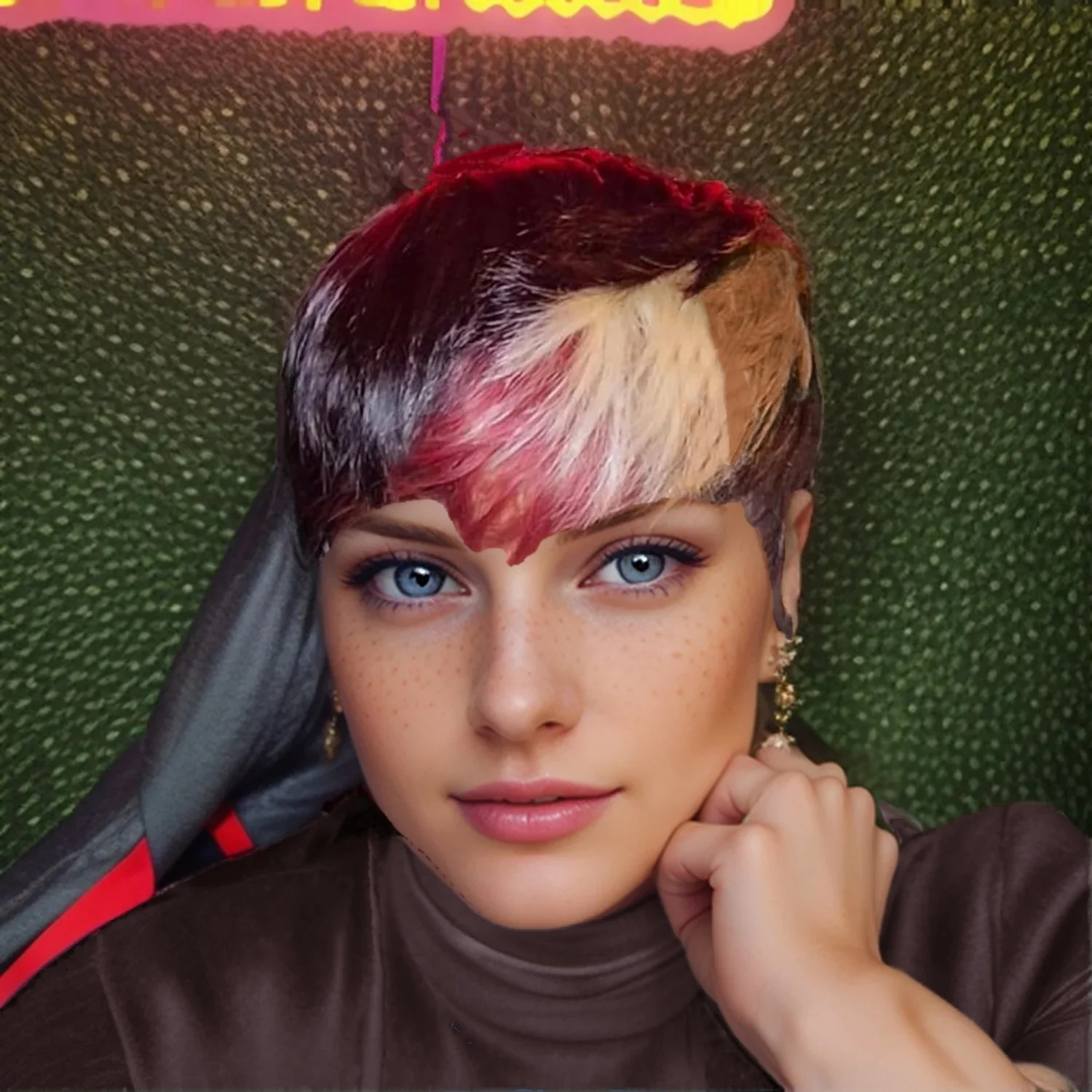 브라질 인모 1b/레드/613 블론드 컬러 픽시컷 일상용 전체 기계 제작 가발