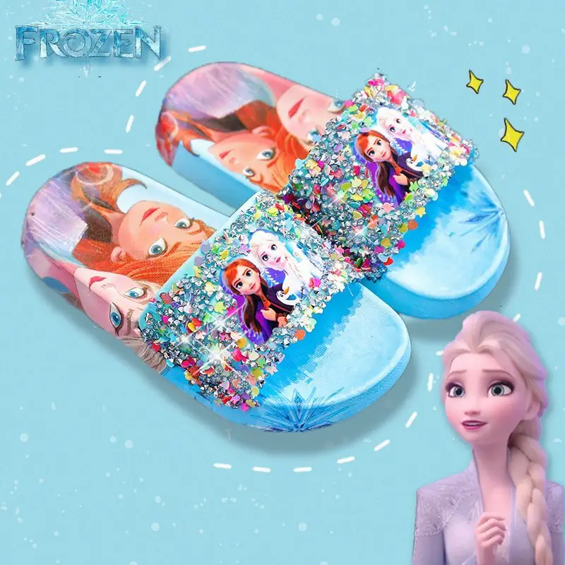 Disney Bling pantofole ragazze bagni Cartoon Frozen Princess Elsa sandali Summer Beach scarpe da pavimento per la casa dei bambini regali per bambini