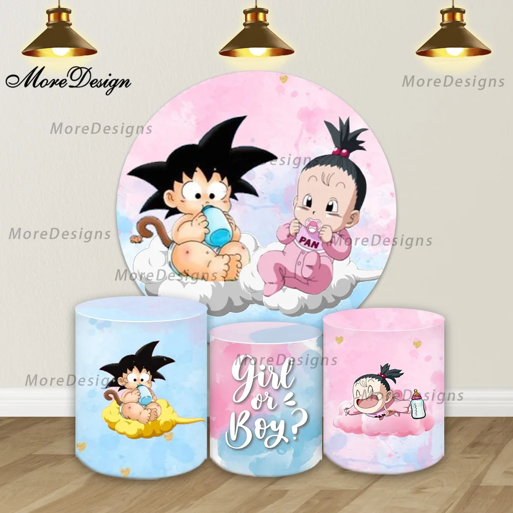 

Dragon Ball Theme Gender Reveal Round Backdrop Covers Cylinder Covers Baby Shower Photo Background