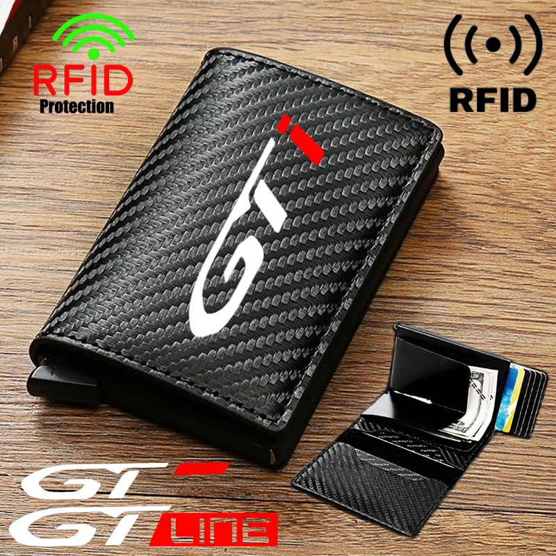 남성용 탄소 섬유 가죽 지갑, 도난 방지 RFID 신용 카드 선물, 푸조 GT GTi GT 라인 508 5008 3008 208 2008 308 206 307