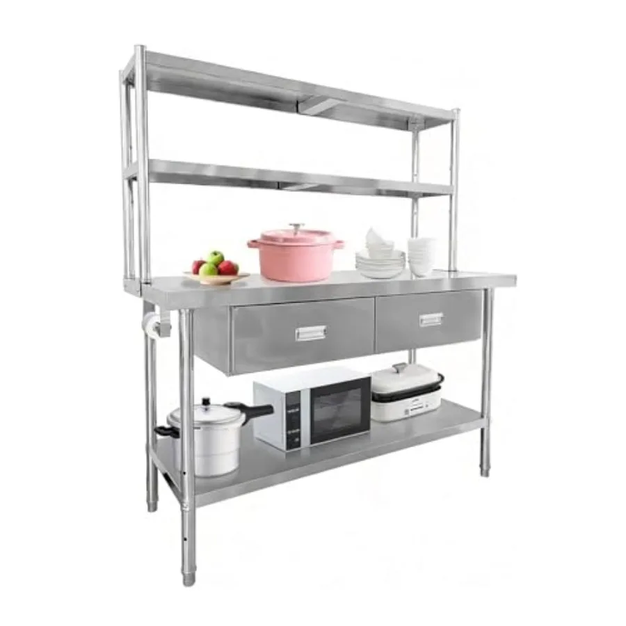

Stainless Steel Table with Overshelves and Drawers, 48" X 24" Heavy Duty Commercial Work and Prep Table with Adjustable Undersh