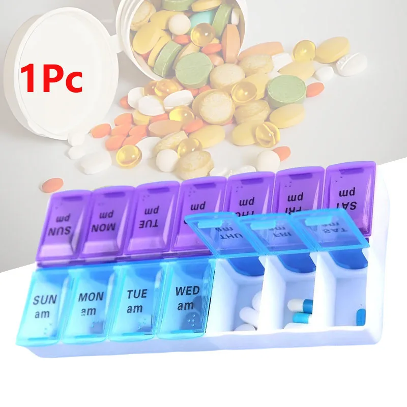 

1/2Pcs Weekly Portable Travel Pill Box Cases 7Days Organizer 14Grids Pills Container Storage Tablets Vitamins Medicine Fish Oils