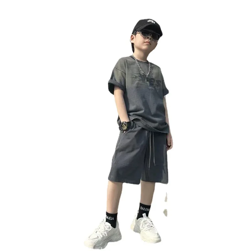 Boys' summer set 2024 new boys' cool clothes CuHK children's summer fashion brand children's two-piece set120-170cm