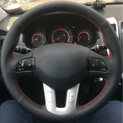 DIY Hand-stitched Black Artificial Leather Hand-stitched Car Steering Wheel Covers For Kia Sportage 3th 2011-2014 Kia Ceed 2010