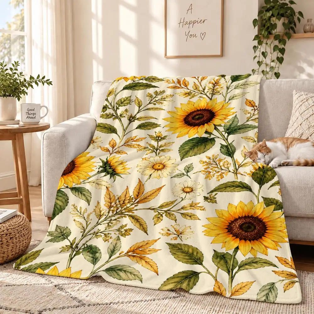 Vintage Cottage Floral Art Throw 240g Lightweight Flannel Blanket, Soft Skin Throw Blanket for Sofa Bedroom