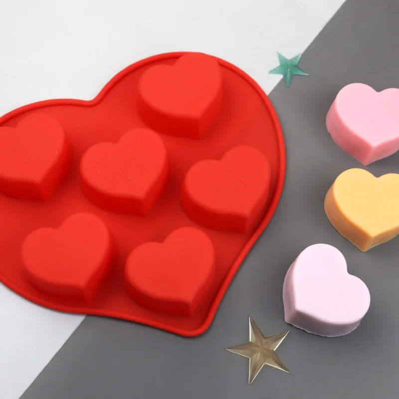 6 Continuous Large Heart-shaped Silicone Cake Mold Porous Handmade Soap Mould Baking Handmade Goods LD784