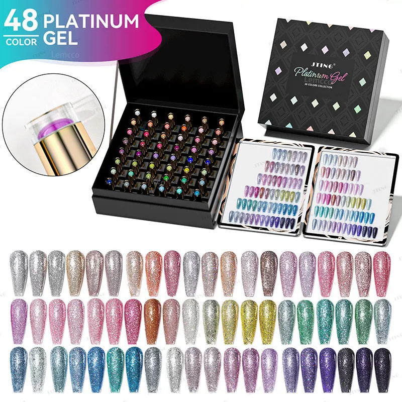 JTING 48 Colors Platinum Glitter Nail Polish Set With Long-lasting Flashing Silver Gold Gel Polish No Blackening Varnishes 15ML