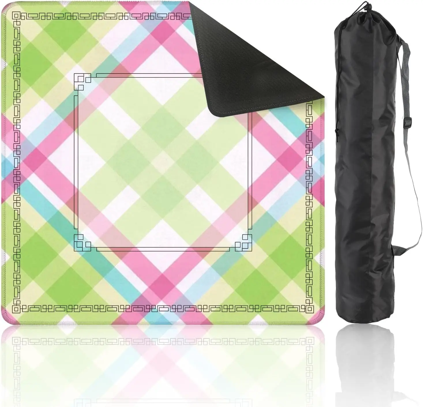 80cm NonSlip Noise Reducing Pastel Plaid Mahjong Mat Carrying Bag Diagonal Green Pink Blue For American Mahjong Poker Domino