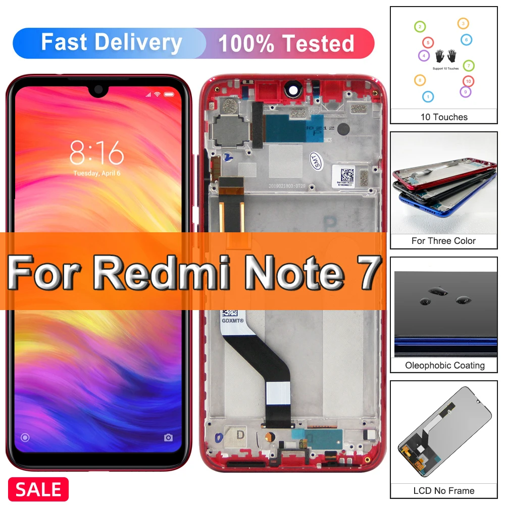 Oryginalny 6.3 "dla Xiaomi Redmi Note 7 wyświetlacz LCD + rama dotykowy Digitizer zgromadzenie dla Redmi Note7 Pro ekran M1901F7G M1901F7H