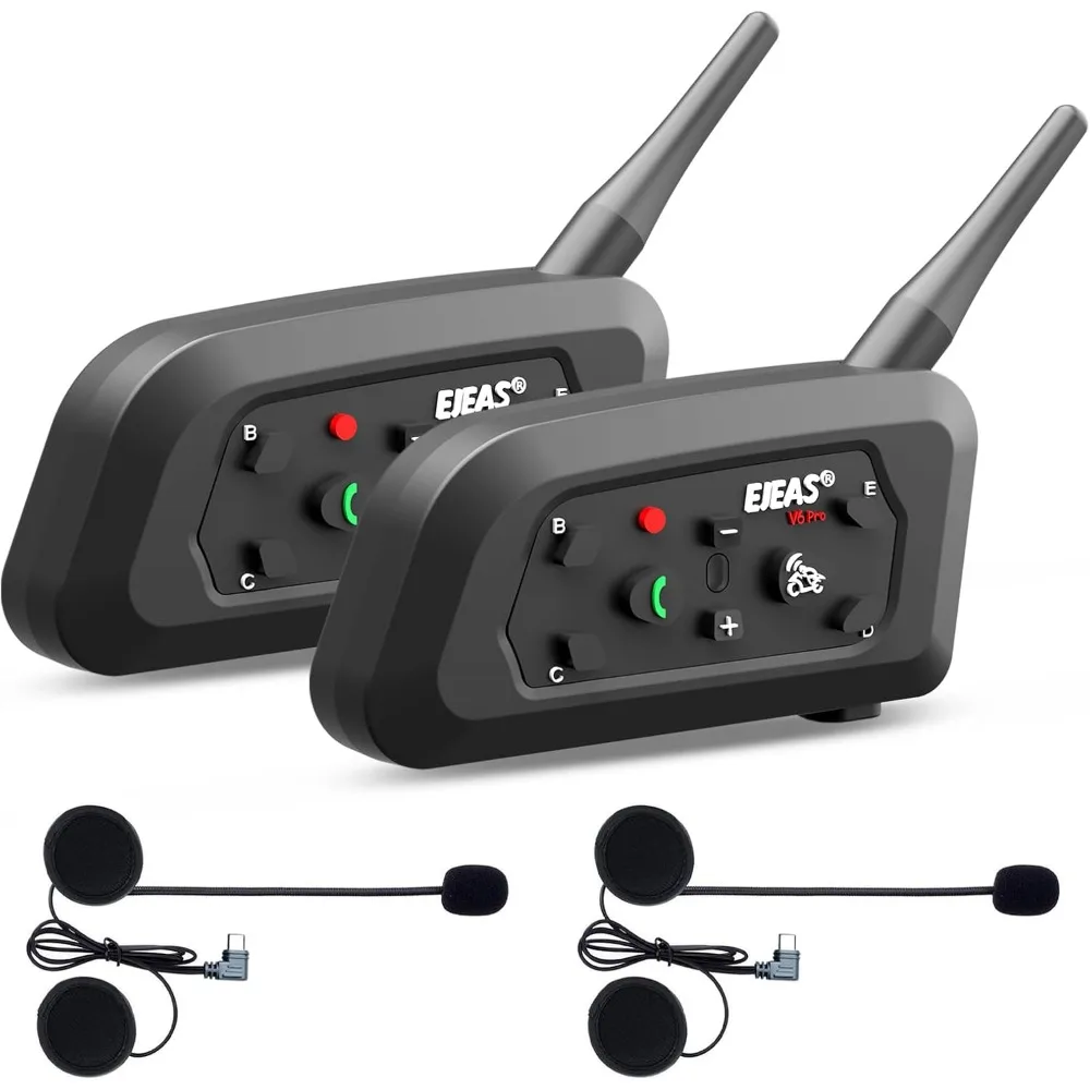 

V6 Motorcycle Bluetooth Headset,with Noise Reduction and Bluetooth 5.1 for Motorcycling Skiing and Climbing (2 Pack)