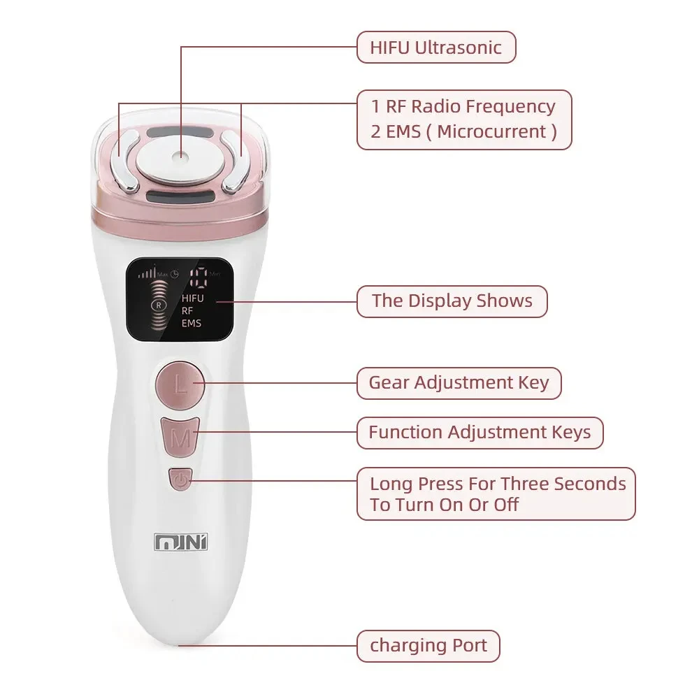 เครื่องยกกระชับใบหน้าขนาดเล็กด้วยคลื่นความถี่สูงด้วยคลื่นอัลตร้าโซนิก EMS เครื่องความงามเครื่องฟื้นฟูผิวกระชับอุปกรณ์ต่อต้านริ้วรอย