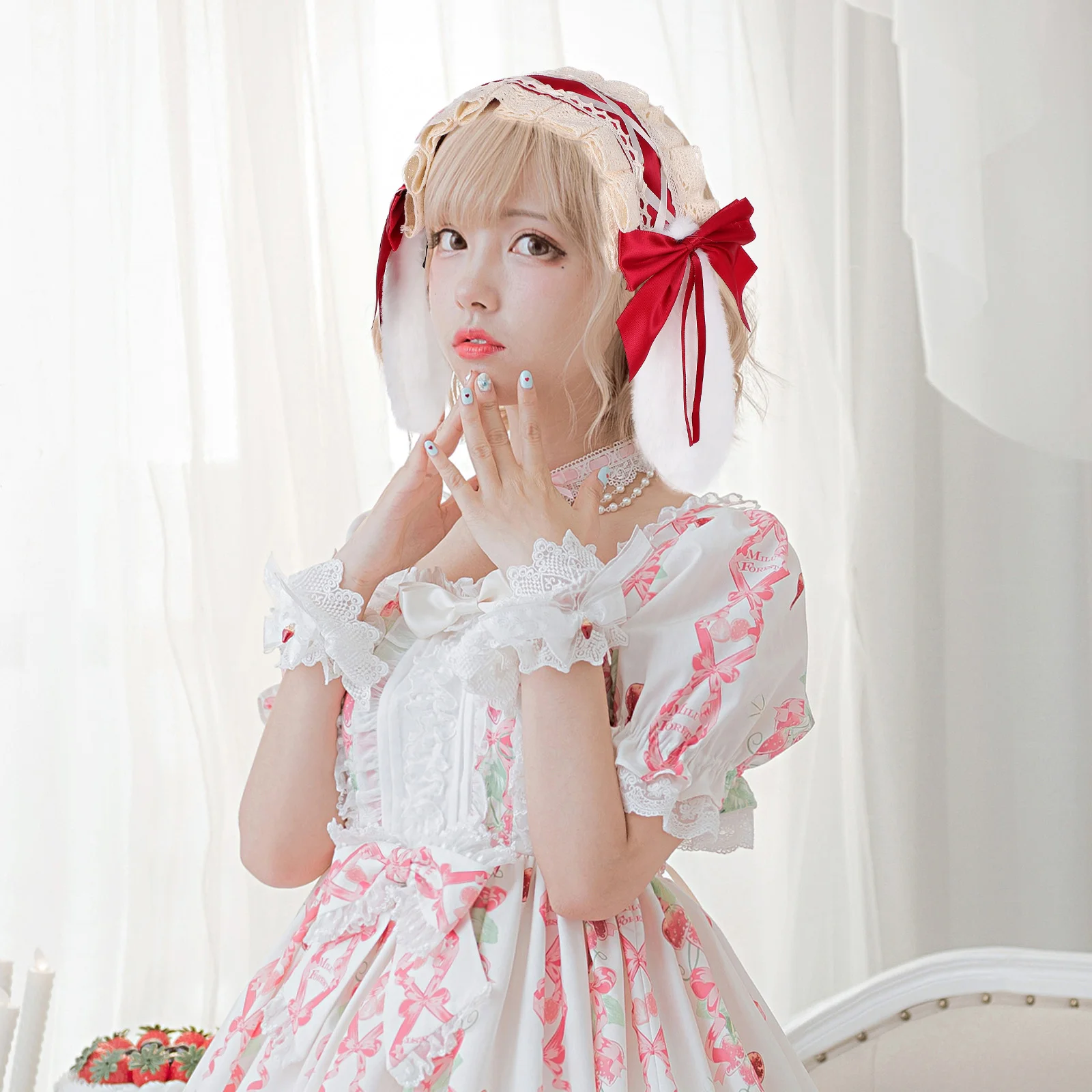

1pc Rabbit Ear Hair Accessory For Women Lolita Lace Headband Stretchy Fashion Headdress Cosplay Hairband Photo Prop Hair Styling