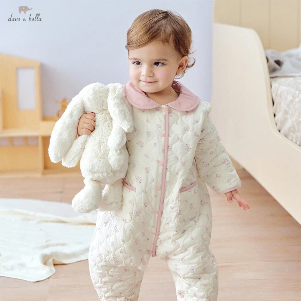 Dave Bella Baby Jumpsuit Newborn Creeper Autumn Winter Girl's Baby Floral Print Romper Casual Comfortable Cute Warm DB4254097