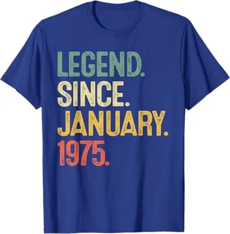 50 Year Old Gifts Legend January 1975 50th Birthday Men Dad T-Shirt Father's Day Gift Fashion Designer Short Sleeve Saying Tee