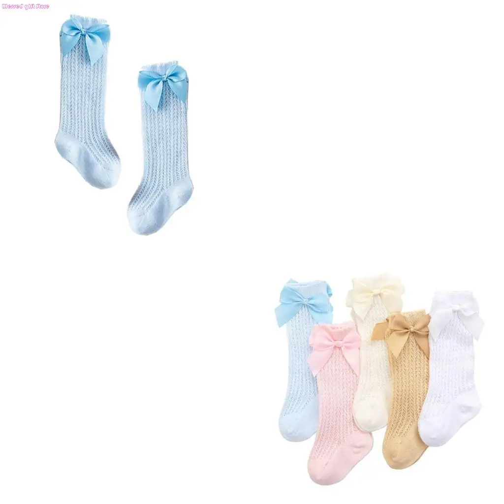 D0JC Toddler Newborn Knee High Bowknot Knit Mesh Stockings Baby Non Slip Grip