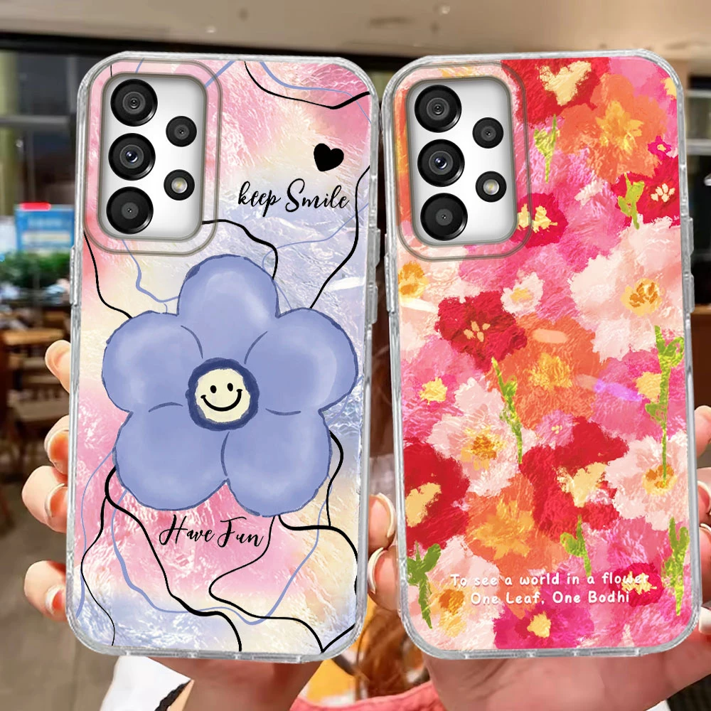 Für Samsung Galaxy A53 A54 A15 A13 A36 A25 A35 A56 A55 A16 A57 A07 A17 A26 A14 A34 A12 Koreanische Rosa Blume Mädchen Telefon Fall Abdeckung