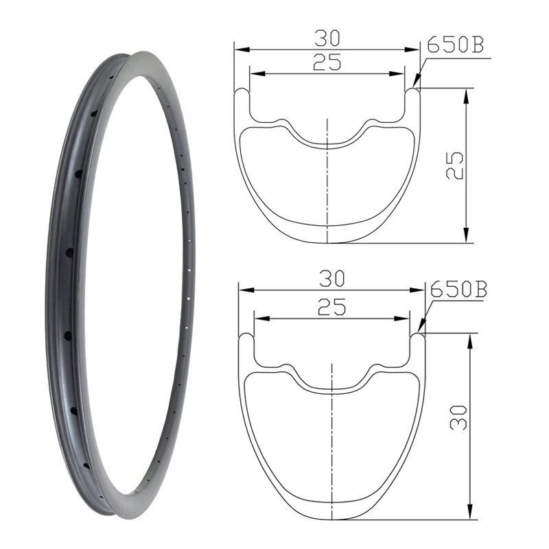 

650B MTB Rim 27.5er 30mm Wide 25mm Depth or 30mm Deep For XC Carbon Fibre Bike Wheels
