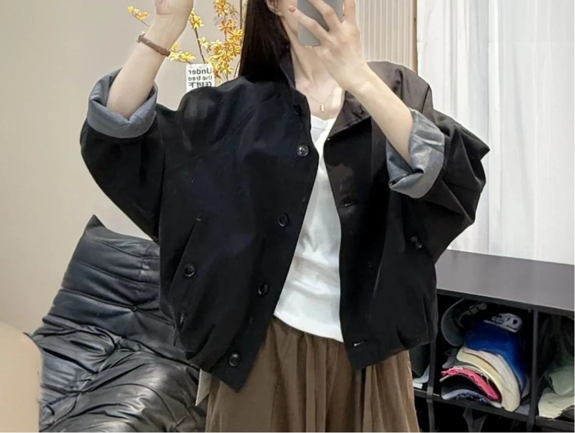 High End Stand Up Collar Contrasting Color Workwear Jacket for Women's Autumn New Casual and Popular Hot Jacket Top