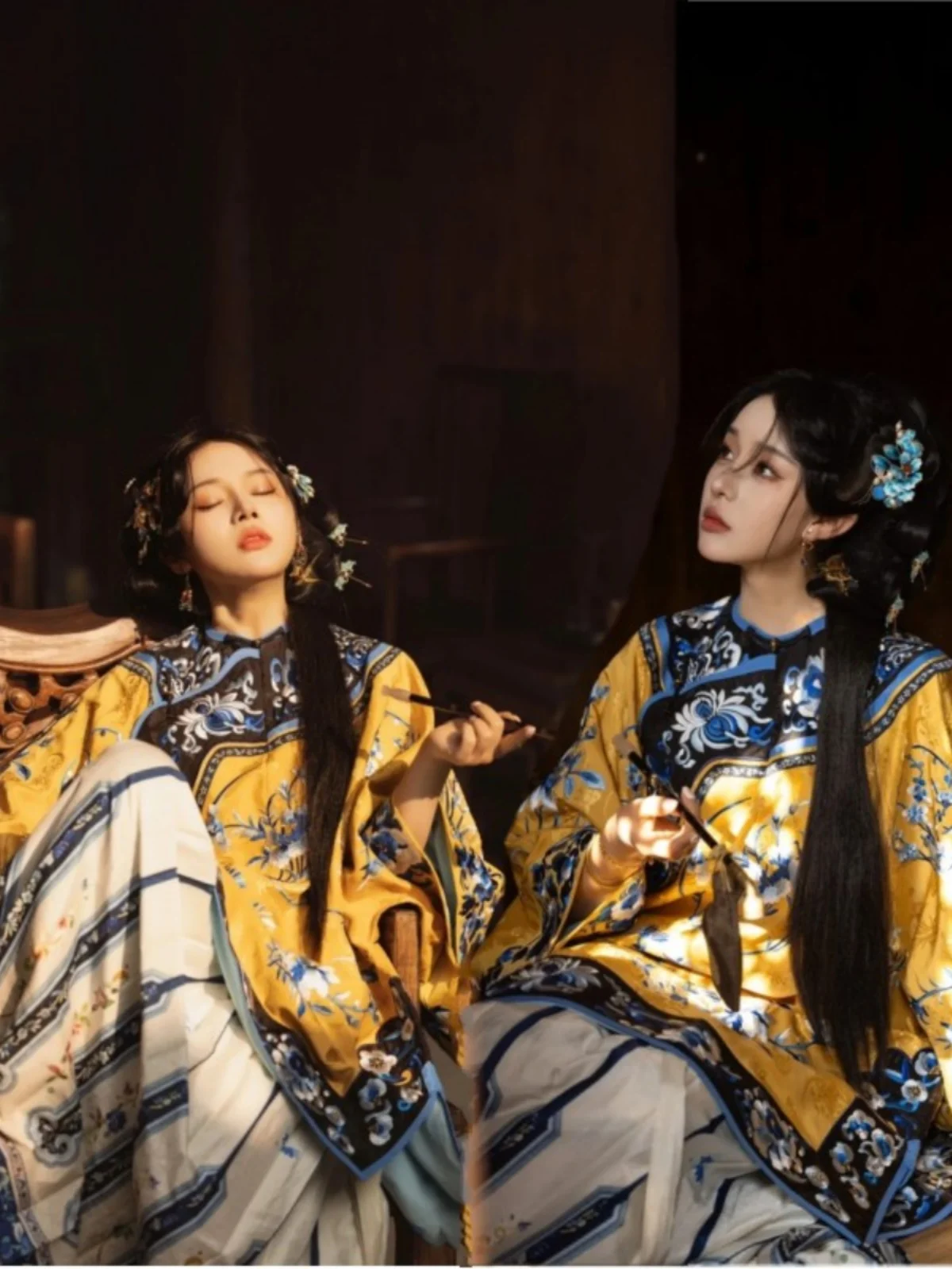 

Chinese Style Flag Girl Print Hanfu Photography Set Artistic Portrait Travel Photography Studio Costume Traditional Ethnic Wo...