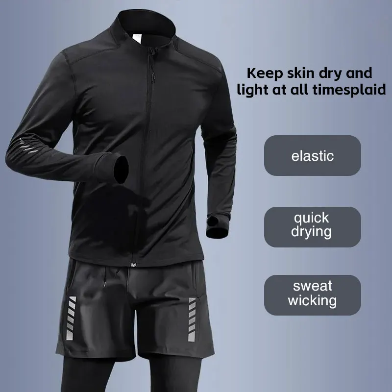 Men's Winter Sports Suit Warm Running Training Clothing Plush with Phone Pocket Running Clothes Quick Drying Mens Sweatsuits Set