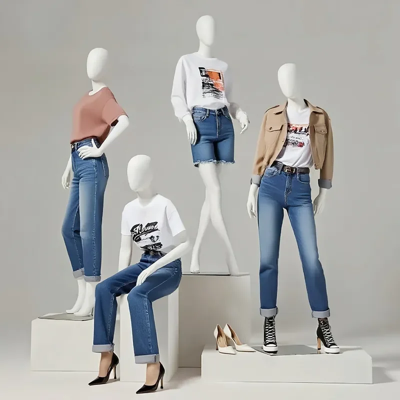Silent White Full Body Female Mannequin FRP Clothing Display Stand for Window Shooting and Store Decoration