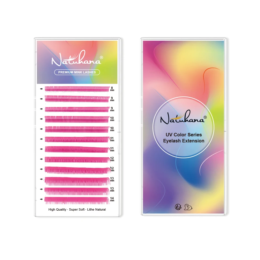 NATUHANA – faux-cils individuels colorés en Faux vison, couleur verte, rouge, jaune, bleue, doux, naturel, UV, néon, Extension