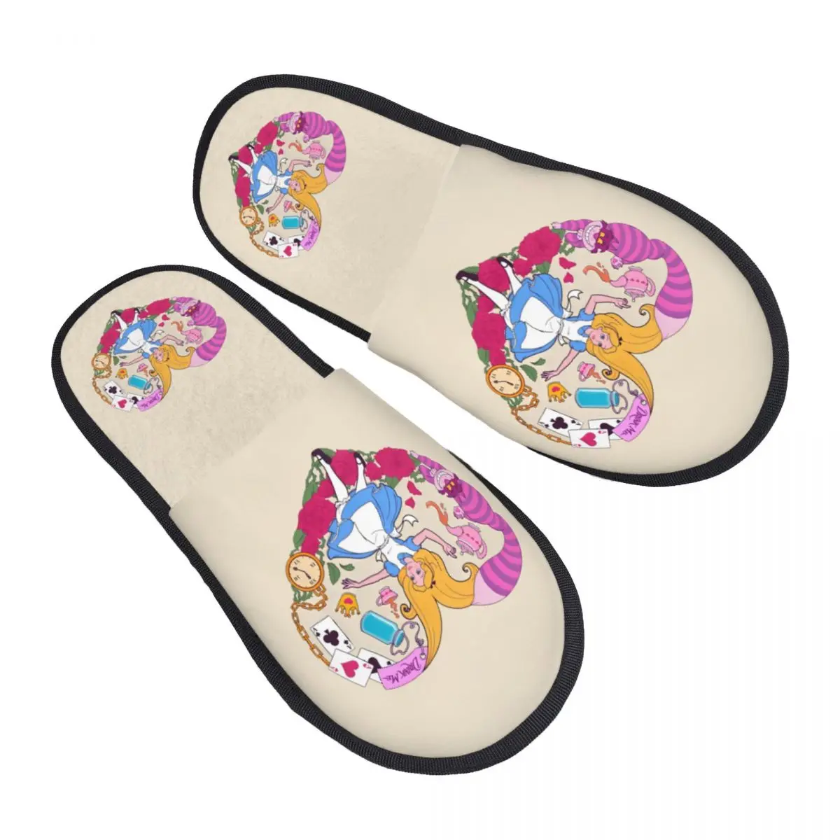 

Домашние тапочки «Алиса в стране чудес» на заказ, женские мягкие тапочки без шнуровки из пены с эффектом памяти, обувь для отеля